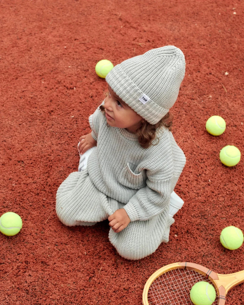 7AM - Beanie - Chunky Tennis | Knit Beanie Collection for Babies and Kids Mother & Baby Pearl Grey Ecru 0 - 6M