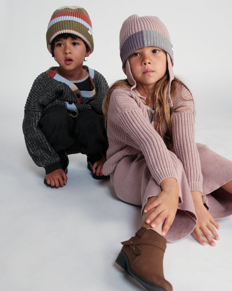 7AM - Beanie Flap Chunky | Baby and Kids Winter Beanie Collection for Cold Weather Ash Rose Multicolor One Size Kids