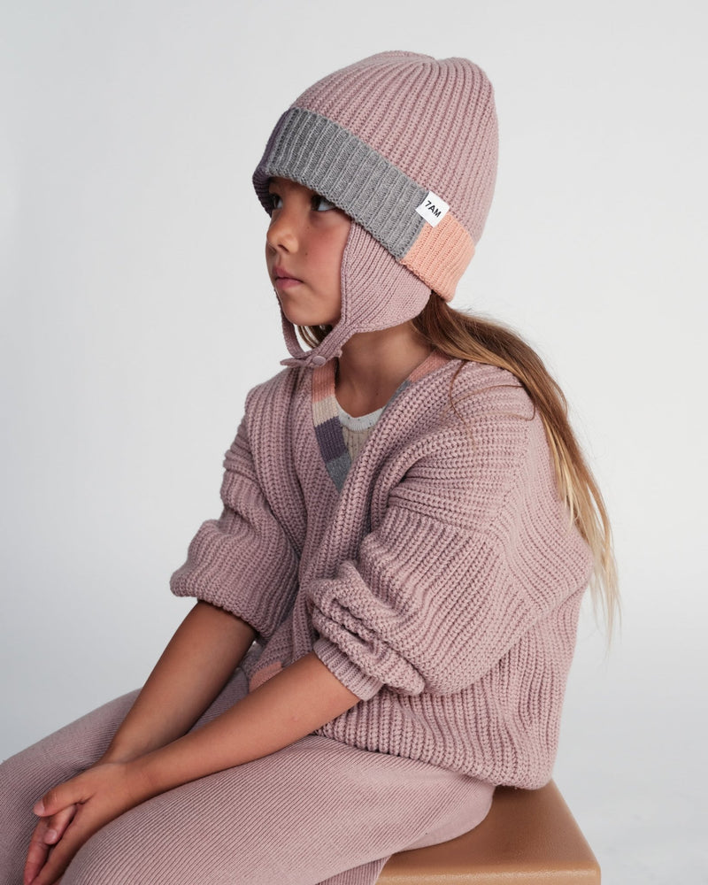 7AM - Beanie Flap Chunky | Baby and Kids Winter Beanie Collection for Cold Weather Ash Rose Multicolor One Size Kids