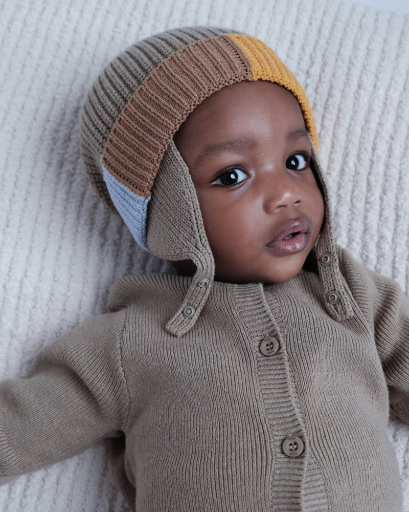 7AM - Beanie Flap Chunky | Baby and Kids Winter Beanie Collection for Cold Weather Olive Multicolor 0 - 6M