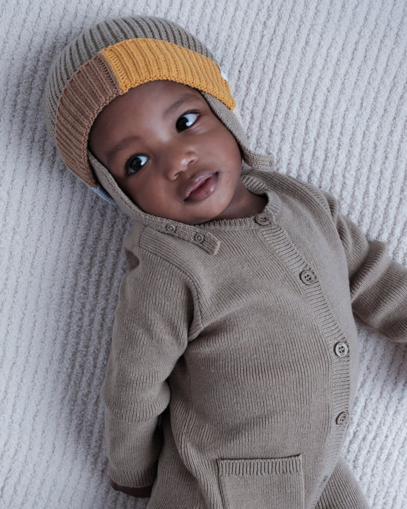 7AM - Beanie Flap Chunky | Baby and Kids Winter Beanie Collection for Cold Weather Olive Multicolor 0 - 6M