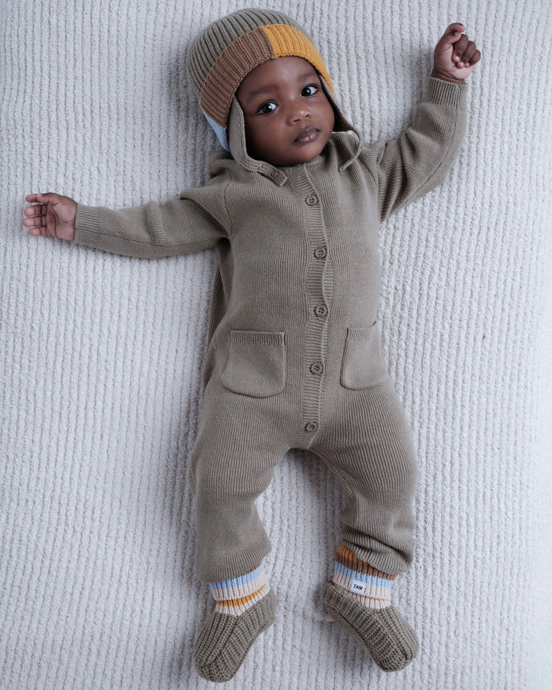 7AM - Beanie Flap Chunky | Baby and Kids Winter Beanie Collection for Cold Weather Olive Multicolor 0 - 6M