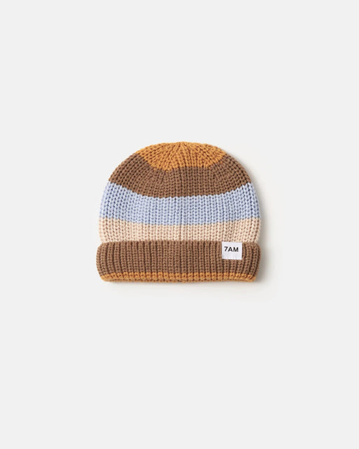 7AM - Beanie Stripe - Chunky | Striped Chunky Knit Baby & Kids Beanie Collection Mother & Baby Olive, Multicolor 0 - 6M