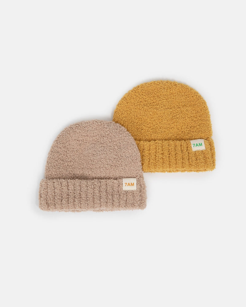 7AM - Beanies Set of 2 - Fuzzy | Cozy Knit Hat Collection for Babies & Kids Mother & Baby Pecan, Amber One Size Kids