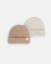 7AM - Beanies Set of 2 - Fuzzy | Cozy Knit Hat Collection for Babies & Kids Mother & Baby Pecan, Ecru One Size Kids