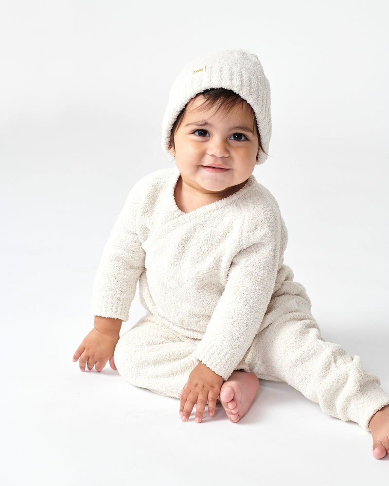 7AM - Beanies Set of 2 - Fuzzy | Cozy Knit Hat Collection for Babies & Kids Mother & Baby Pecan, Ecru One Size Kids