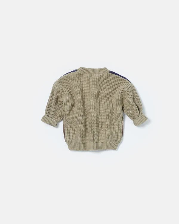 7AM - Boxy Sweater Color Block - Chunky Mother & Baby Olive Multi 18 - 24M