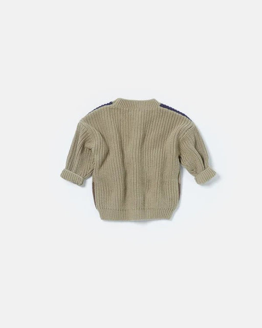 7AM - Boxy Sweater Color Block - Chunky Mother & Baby Olive Multi 18 - 24M