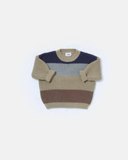 7AM - Boxy Sweater Color Block - Chunky Mother & Baby Olive Multi 18 - 24M