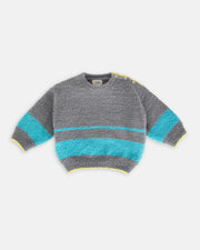 7AM - Boxy Sweater - Fuzzy Mother & Baby Gris, Bright Cyan 3 - 6M