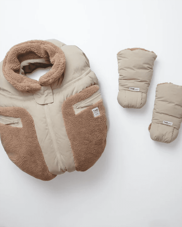 7AM - Car Seat Cocoon - Oat, Applique Cacao - 0 - 12M Mother & Baby