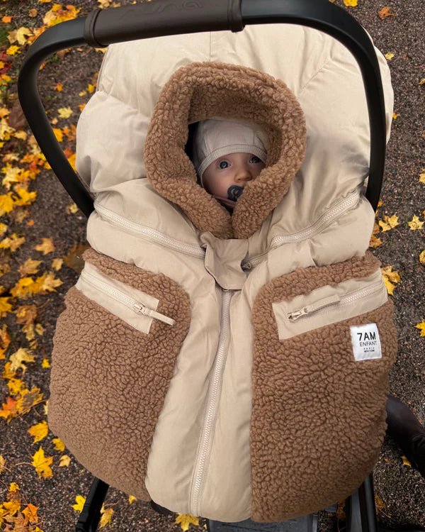 7AM - Car Seat Cocoon - Oat, Applique Cacao - 0 - 12M Mother & Baby