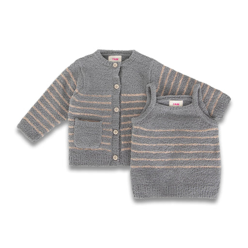 7AM - Cardigan & Camisole Set - Fuzzy Mother & Baby Ash Rose / Vivid Pink 0 - 3M