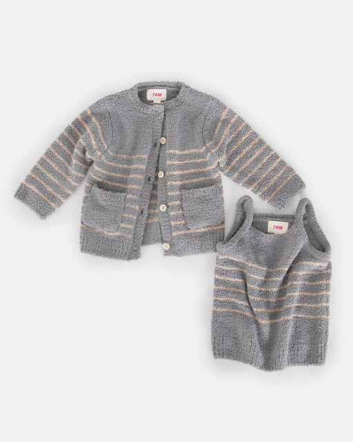 7AM - Cardigan & Camisole Set - Fuzzy Mother & Baby Gris / Pecan 0 - 3M
