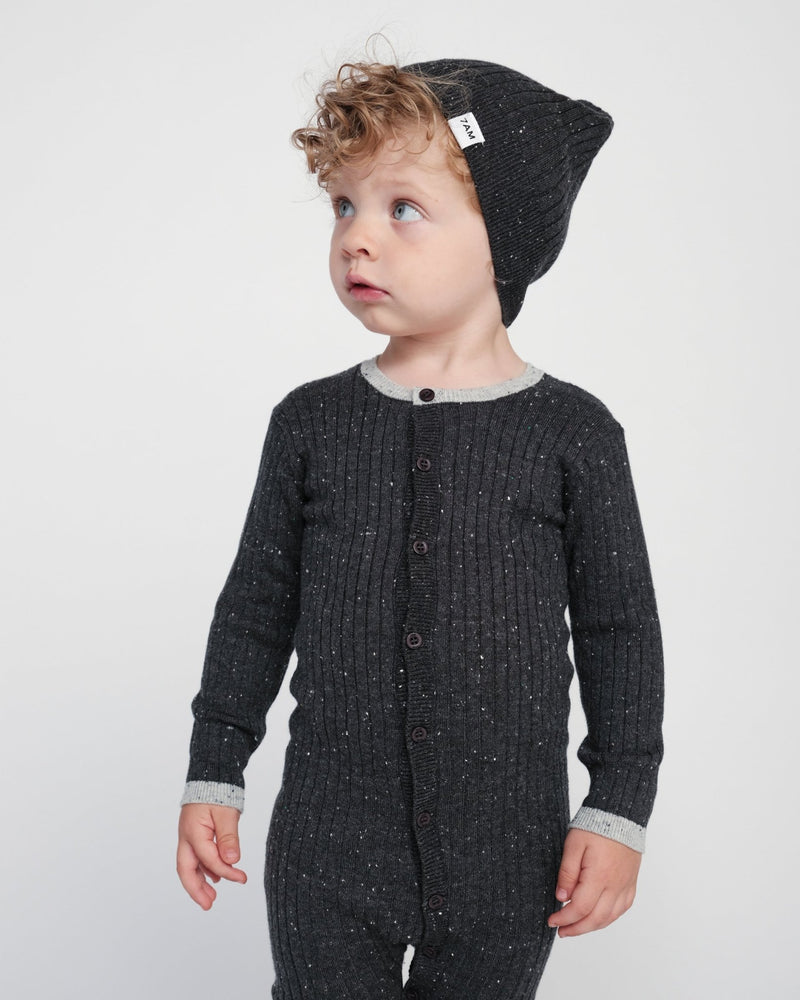 7AM - Cotton Beanie Mother & Baby Black Melange 0 - 6M