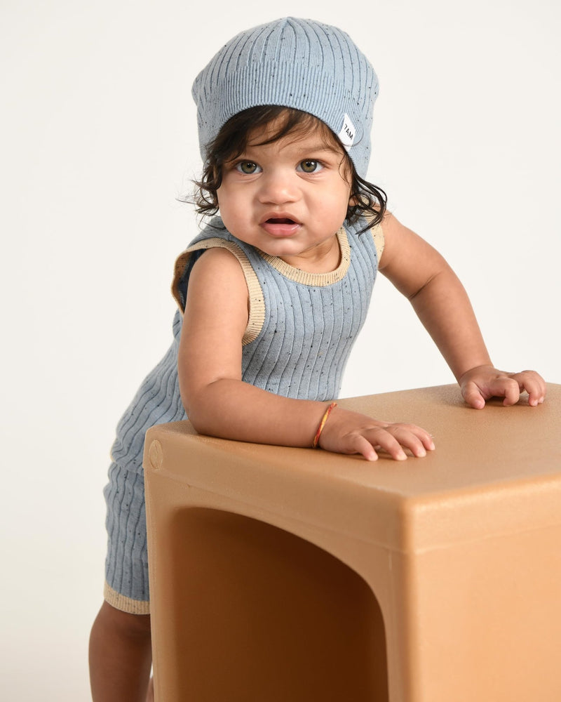 7AM - Cotton Beanie Mother & Baby Lake Blue 0 - 6M