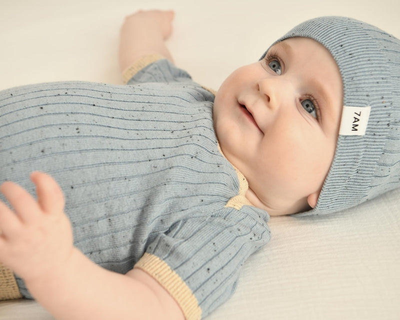 7AM - Cotton Beanie Mother & Baby Lake Blue 0 - 6M