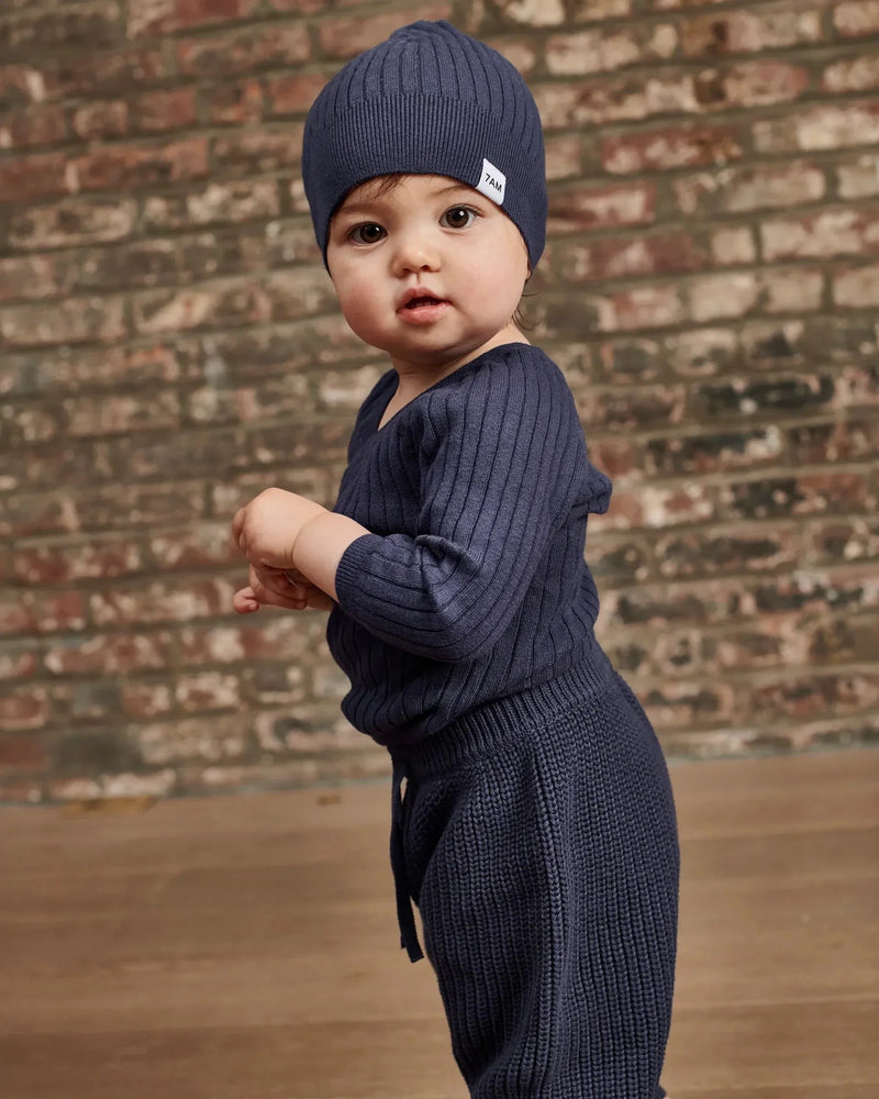 7AM - Cotton Beanie Mother & Baby Navy 0 - 6M