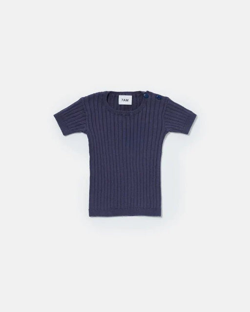 7AM - Cotton Tee - Ribbed Mother & Baby Navy 0 - 3M
