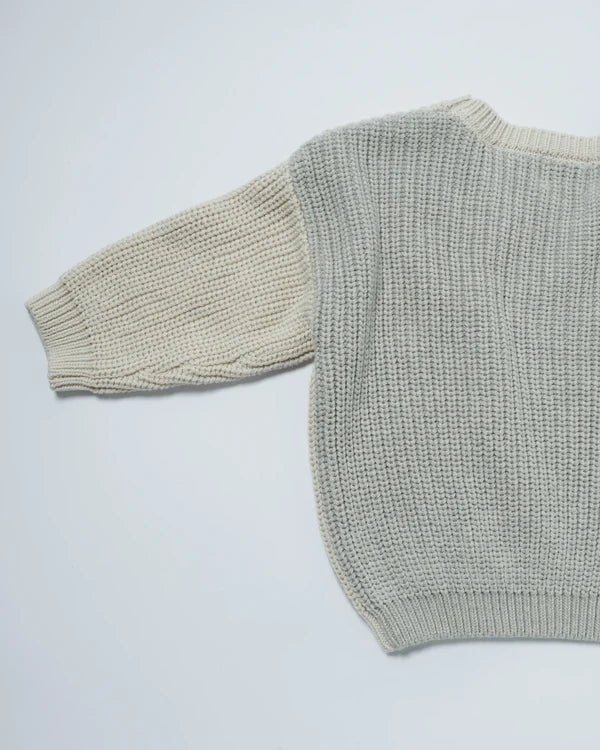 7AM - Long Sleeve Boxy Sweater - Chunky Mother & Baby Ecru, Pearl Grey 6 - 12M