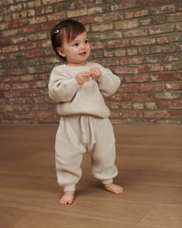 7AM - Long Sleeve Boxy Sweater - Chunky Mother & Baby Ecru, Pearl Grey 6 - 12M