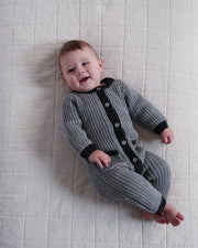 7AM - Long Sleeve Jumpsuit - Chunky Mother & Baby Black Melange/Brown 0 - 3M