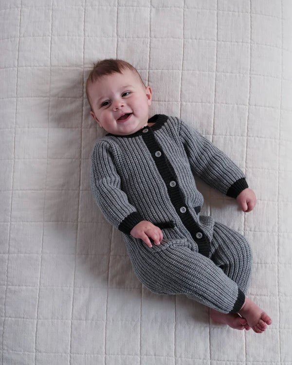7AM - Long Sleeve Jumpsuit - Chunky Mother & Baby Black Melange/Brown 0 - 3M