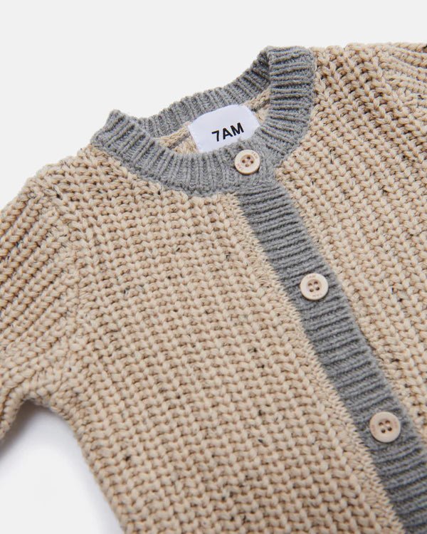 7AM - Long Sleeve Jumpsuit - Chunky Mother & Baby Black Melange/Brown 0 - 3M