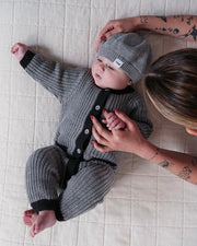7AM - Long Sleeve Jumpsuit - Chunky Mother & Baby Black Melange/Brown 0 - 3M