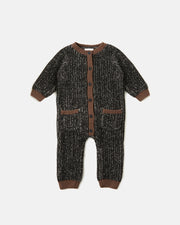 7AM - Long Sleeve Jumpsuit - Chunky Mother & Baby Black Melange/Brown 0 - 3M