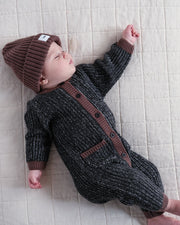 7AM - Long Sleeve Jumpsuit - Chunky Mother & Baby Black Melange/Brown 0 - 3M