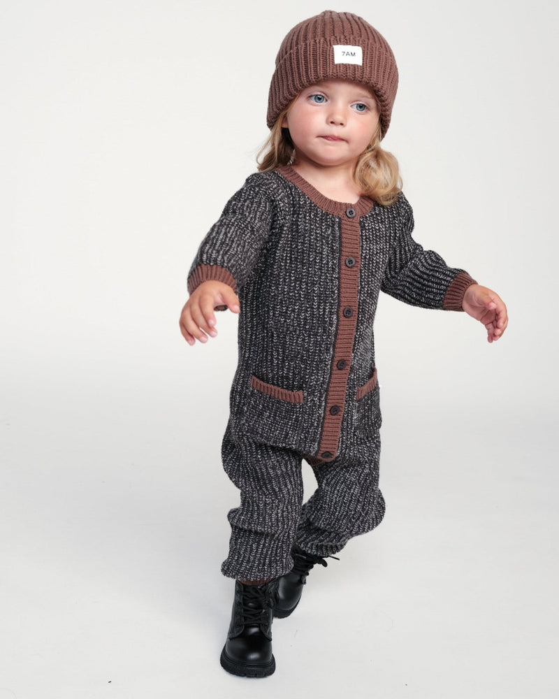 7AM - Long Sleeve Jumpsuit - Chunky Mother & Baby Heather Grey/Black 0 - 3M
