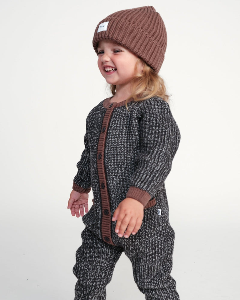 7AM - Long Sleeve Jumpsuit - Chunky Mother & Baby Heather Grey/Black 0 - 3M