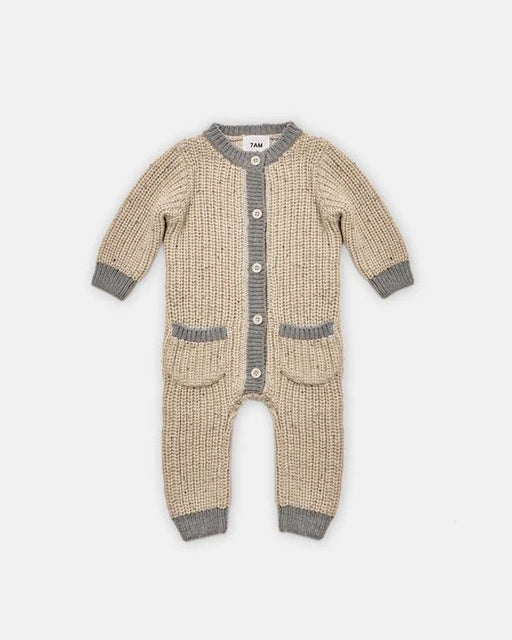 7AM - Long Sleeve Jumpsuit - Chunky Mother & Baby Oat/Heather Grey 0 - 3M