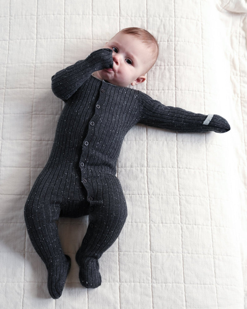 7AM - Long Sleeve Jumpsuit Footie - Hug Me Mother & Baby Black Melange 0 - 3M