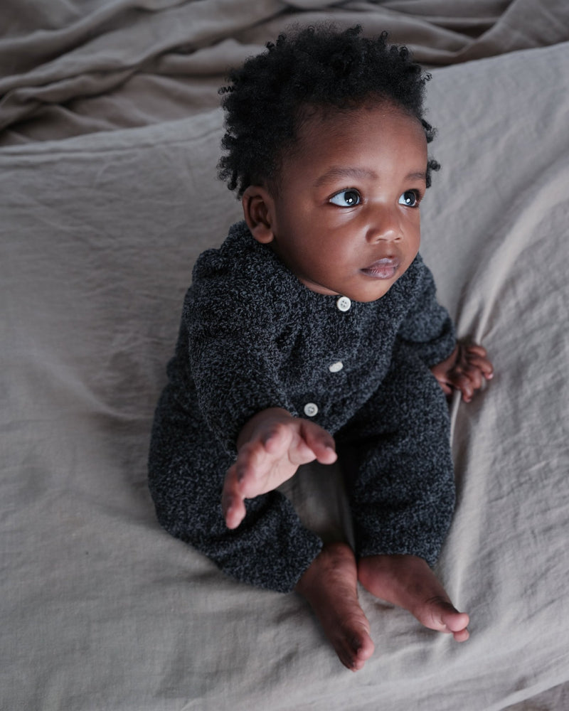7AM - Long Sleeve Jumpsuit - Fuzzy Mother & Baby Black Melange 0 - 3M