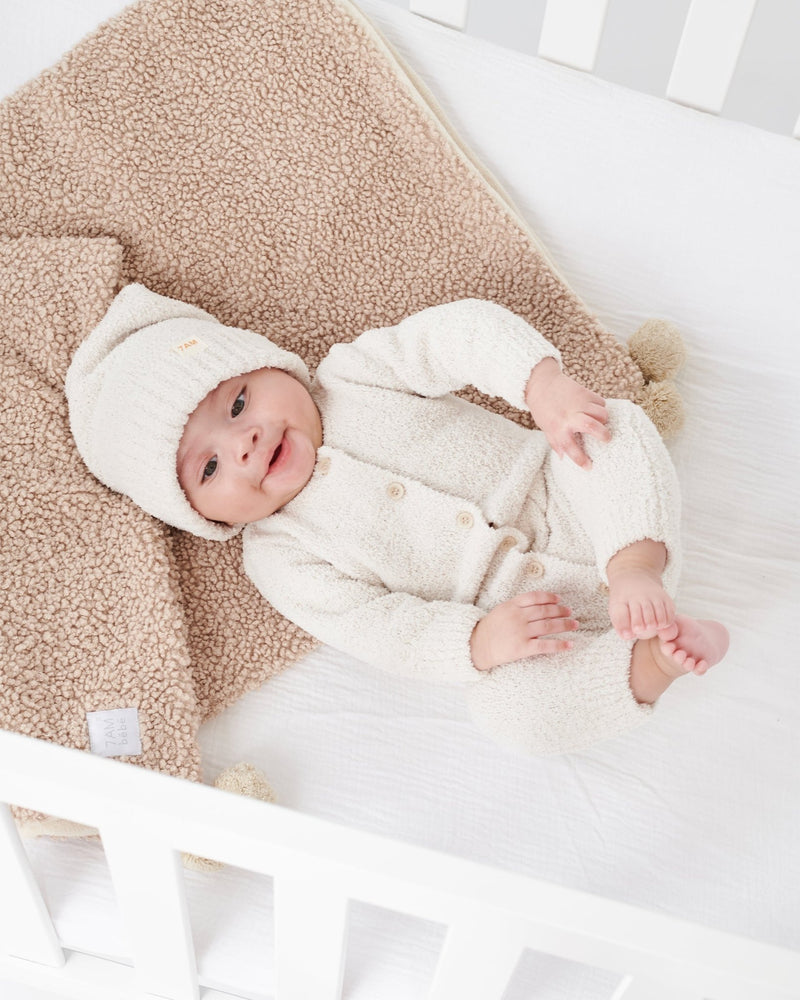 7AM - Long Sleeve Jumpsuit - Fuzzy Mother & Baby Ecru 0 - 3M