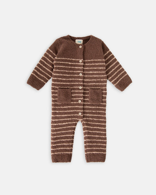 7AM - Long Sleeve Striped Jumpsuit - Fuzzy Mother & Baby Choco & Pecan 18 - 24M