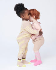 7AM - Long Socks Solid - Fuzzy - 3 pack - Choco & Pecan, Ash Rose & Vivid Pink, Gris & Bright Cyan - 2 - 4T