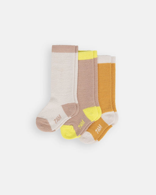 7AM - Long Socks Solid - Fuzzy - 3 pack - Ecru, Pecan, Amber - 12 - 24M