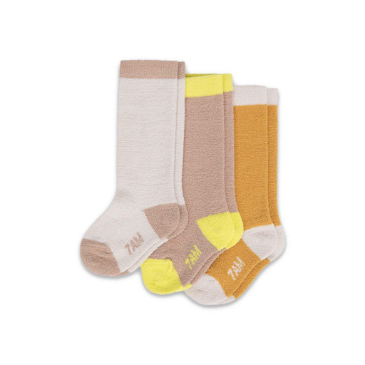 7AM - Long Socks Solid - Fuzzy - 3 pack - Ecru, Pecan, Amber - 6 - 12M