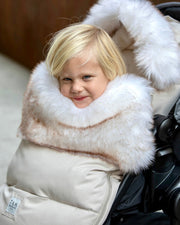 7AM - PlushPOD - Tundra Plush | Infant Lounger and Travel Sleep Pod Mother & Baby Heather Beige - White Faux Fur 0 - 18M