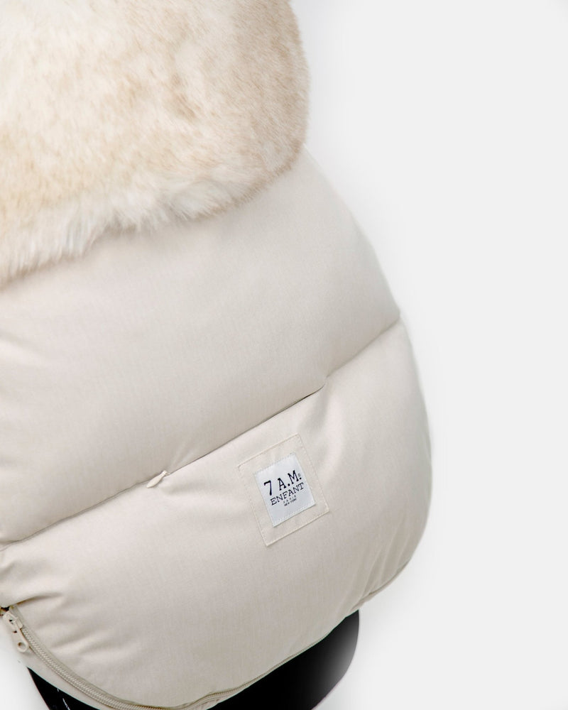 7AM - PlushPOD - Tundra Plush | Infant Lounger and Travel Sleep Pod Mother & Baby Heather Beige - White Faux Fur 0 - 18M