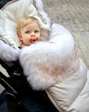 7AM - PlushPOD - Tundra Plush | Infant Lounger and Travel Sleep Pod Mother & Baby Heather Beige - White Faux Fur 18 - 3T