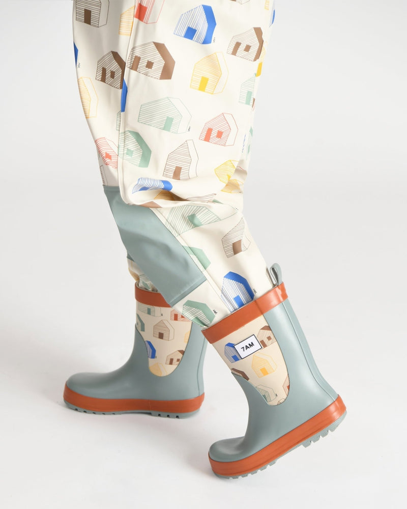 7AM - Rain Boots Mother & Baby Print House Teal 9