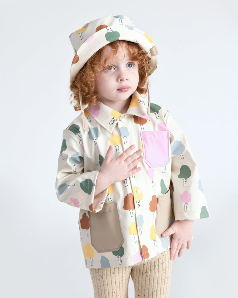 7AM - Rain Bucket Hat Mother & Baby Tree Beige 4 - 6Y