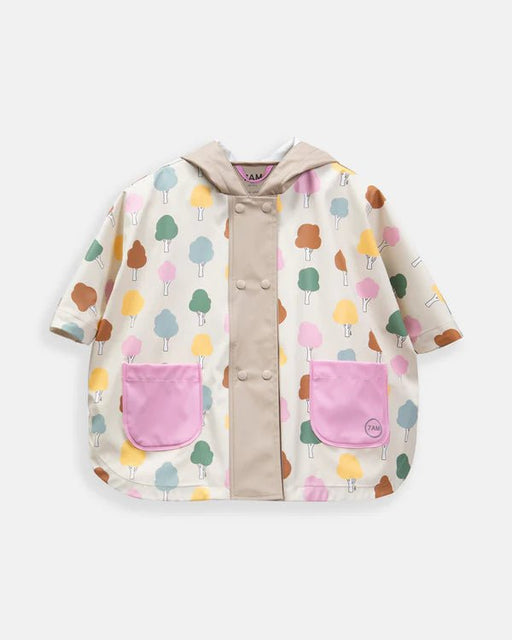 7AM - Rain Poncho - 2 - 3T Mother & Baby Print tree Beige