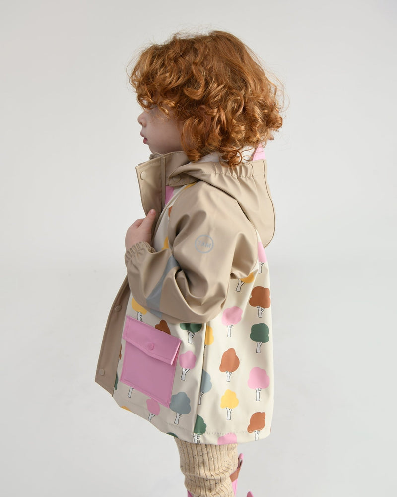 7AM - Rainwear Jacket Apparel & Accessories Rainy Trees Beige 18 - 24M