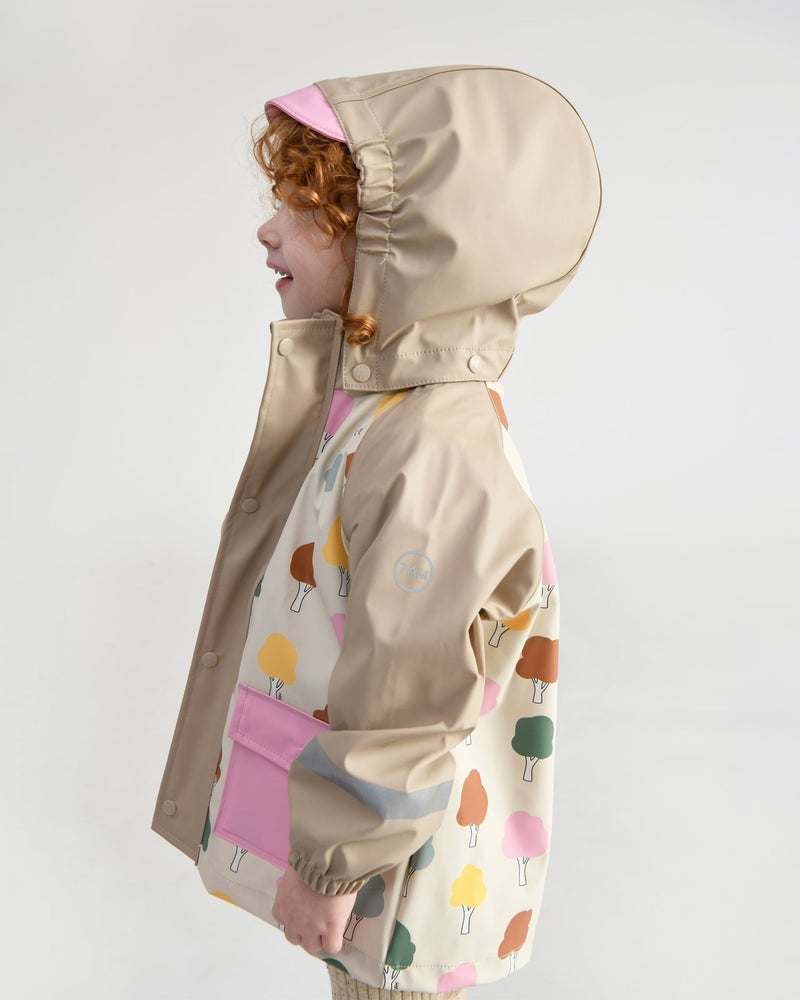 7AM - Rainwear Jacket Apparel & Accessories Rainy Trees Beige 18 - 24M