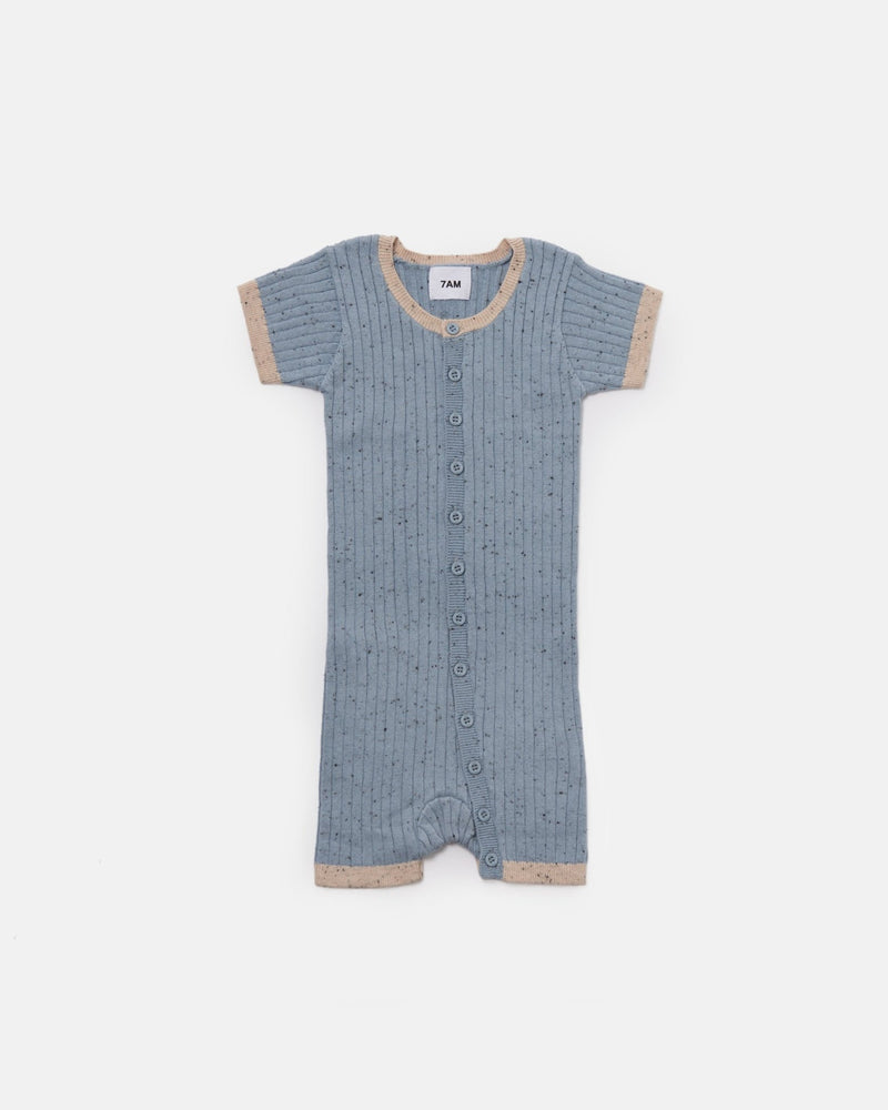 7AM - Short Sleeve Romper - Hug Me Apparel & Accessories Lake Blue 3 - 6M